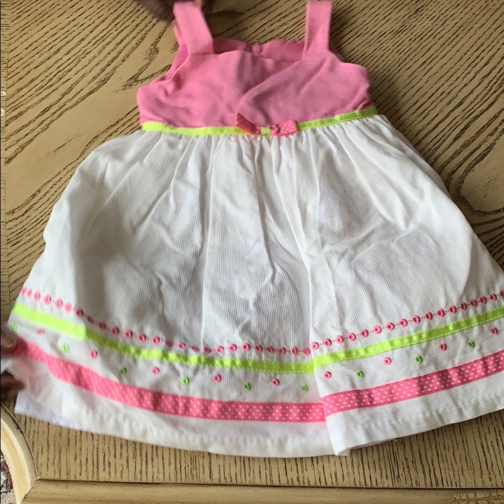 White & Pink satin trim sun dress